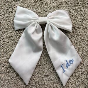 White Hair Bow with Embroidered Detail NWOT
